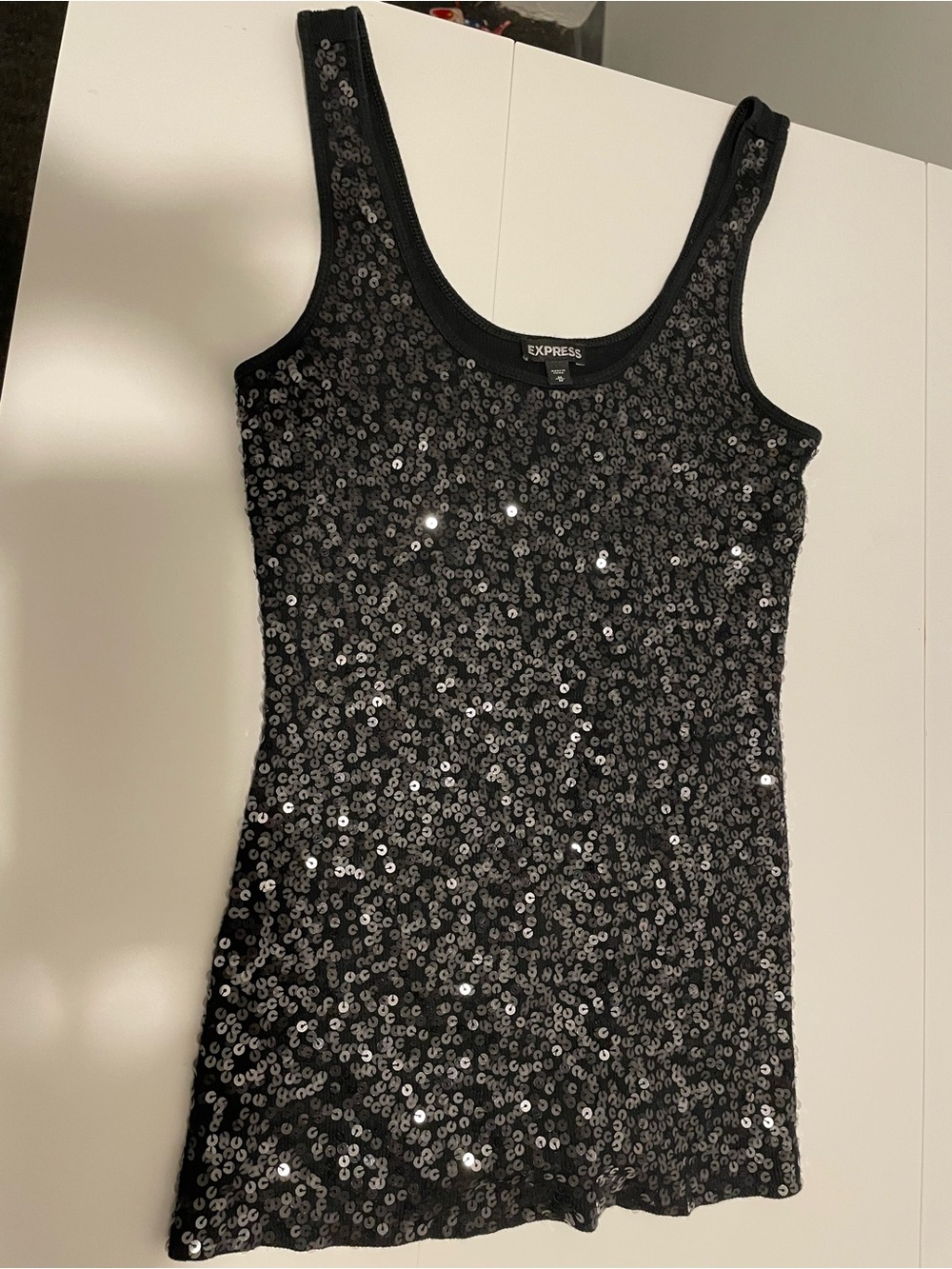 Express Brand Junior's Size Medium Y2K Sequin Tank Top Black & Gray Going Out